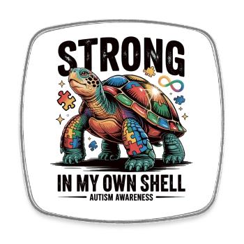 Maillot de sensibilisation à l’autisme – Motif de puzzle de tortue - Magnet carré - blanc - Devant