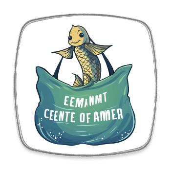 Poisson de mer joyeux avec bannière de vagues - Magnet carré - blanc - Devant
