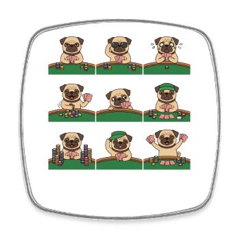 Chien de jeu de cartes de poker drôle de carlin - Magnet carré - blanc - Devant