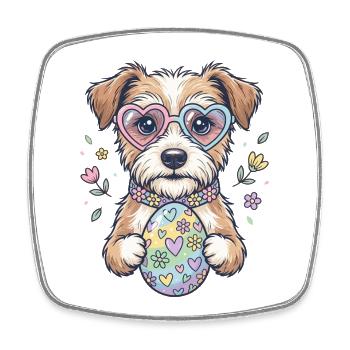 Hunde mit Herzbrille und Oster-Ei - Viereckiger Kühlschrankmagnet - Weiß - Vorne