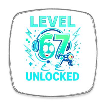 Level 67 Unlocked Six Seven Italian Brainrot Gamer - Square fridge magnet - white - Front