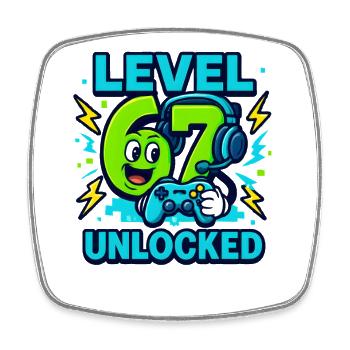 Level 67 Unlocked Six Seven Italian Brainrot Gamer - Square fridge magnet - white - Front