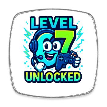 Level 67 Unlocked Six Seven Italian Brainrot Gamer - Square fridge magnet - white - Front