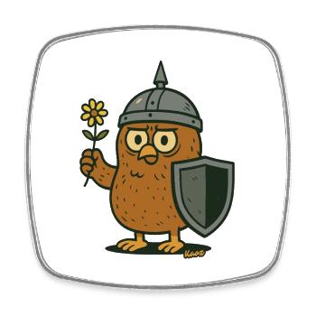 Knight Owl with Flower - Square fridge magnet - white - Front