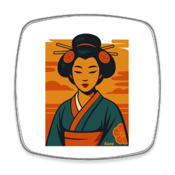 Geisha Sunset Kimono Portrait - Square fridge magnet - white - Front