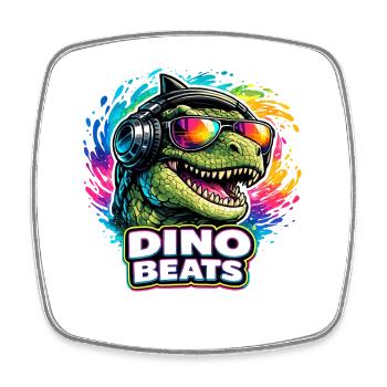 Dino Beats Neon DJ Saying for Music Fans - Square fridge magnet - white - Front