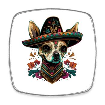 Sugar Skull Dog Sombrero Mexican Cinco De Mayo - Magnet carré - blanc - Devant