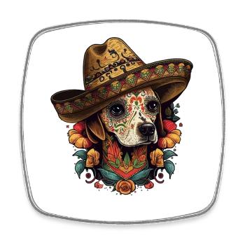 Chien sombrero du crâne de sucre - Magnet carré - blanc - Devant