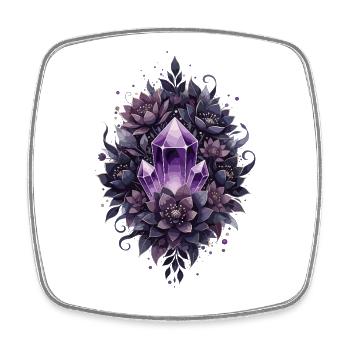Amethyst crystal in a lilac plant wreath - Square fridge magnet - white - Front