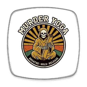 Retro Meditation Skelett Grafik - Viereckiger Kühlschrankmagnet - Weiß - Vorne