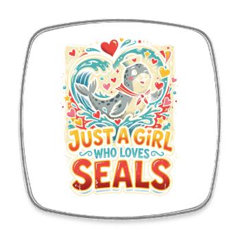 Girl Loves Seals – Vintage Cartoon - Square fridge magnet - white - Front