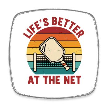 Pickleball Life's Better At The Net Funny Player - Square fridge magnet - white - Front