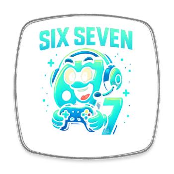 Six Seven Gamer Mascot Italian Brainrot Gaming - Square fridge magnet - white - Front