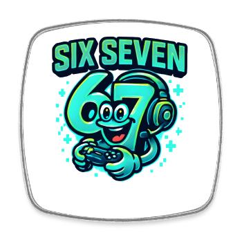 Six Seven Gamer Mascot Italian Brainrot Gaming - Square fridge magnet - white - Front