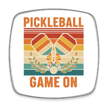 Pickleball-Spiel über den lustigen Spieler Pickle Ball - Viereckiger Kühlschrankmagnet - Weiß - Vorne