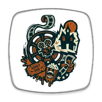 Horror Cinema Retro Film Design - Square fridge magnet - white - Front