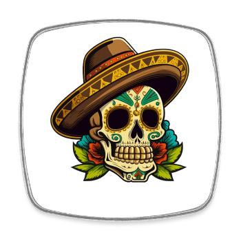 Zuckerschädel Sombrero Blumenkunst - Viereckiger Kühlschrankmagnet - Weiß - Vorne