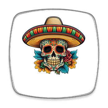 Sombrero floral Sucre Crâne - Magnet carré - blanc - Devant