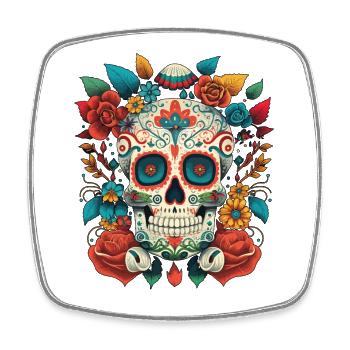 Fleurs Cinco De Mayo, Crâne de sucre mexicain - Magnet carré - blanc - Devant