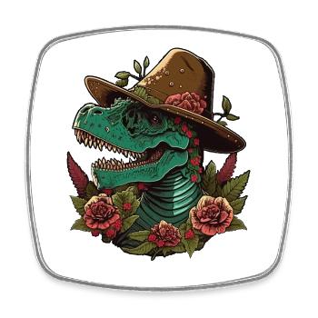 Dinosaurier-Zuckerschädel Floral Rex mit breitem Hut - Viereckiger Kühlschrankmagnet - Weiß - Vorne
