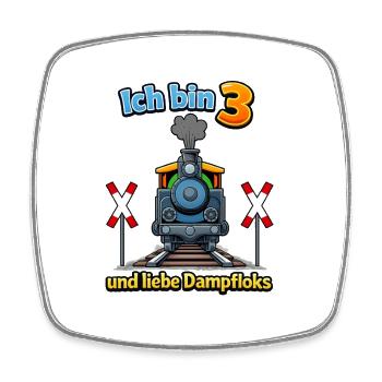 Ich bin 3 und liebe Dampfloks - Viereckiger Kühlschrankmagnet - Weiß - Vorne