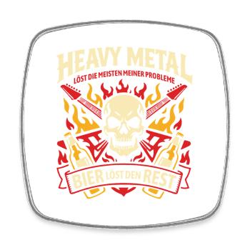 Heavy Metal löst meine Probleme - Bier Spruch - Viereckiger Kühlschrankmagnet - Weiß - Vorne