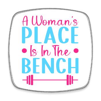 Fitness Motivation Bodybuilder Woman ́s Place Bench - Square fridge magnet - white - Front