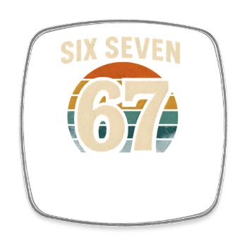 Six Seven 67 Italian Brainrot Retro Sunset Meme - Square fridge magnet - white - Front