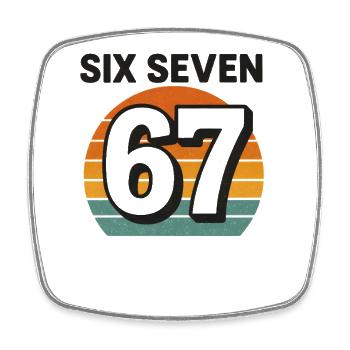 Six Seven 67 Italian Brainrot Retro Sunset Meme - Square fridge magnet - white - Front