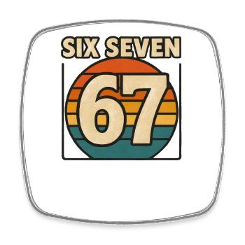 Six Seven 67 Italian Brainrot Retro Sunset Meme - Square fridge magnet - white - Front