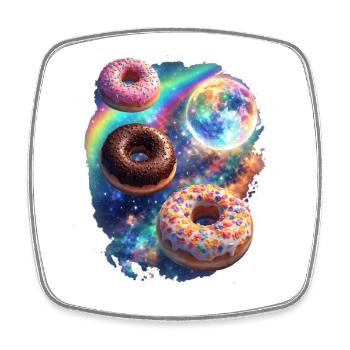 Cosmic donuts in a frenzy of color - Square fridge magnet - white - Front