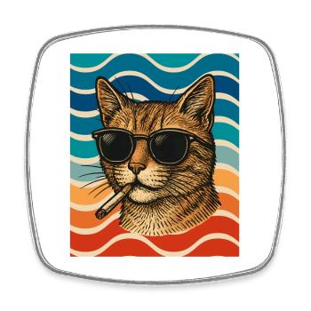 Katzen-Sommer mit Sonnenbrille - Viereckiger Kühlschrankmagnet - Weiß - Vorne