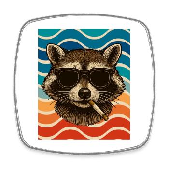 Waschbär mit Sonnenbrille Zigarette - Viereckiger Kühlschrankmagnet - Weiß - Vorne