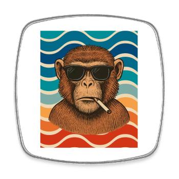 Wave Chimp with Sunglasses - Square fridge magnet - white - Front