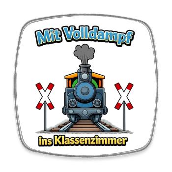 Dampflok ins Klassenzimmer zur Einschulung  - Viereckiger Kühlschrankmagnet - Weiß - Vorne