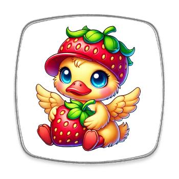 Fruit de dessin animé canard à la fraise mignonne - Magnet carré - blanc - Devant