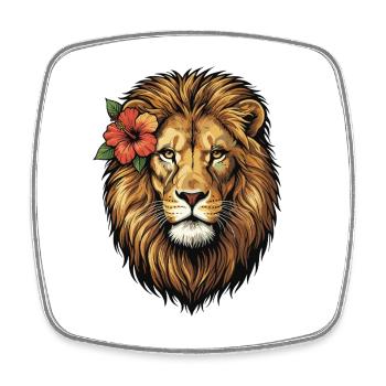 Löwenkopf mit Hibiskusblüte - Viereckiger Kühlschrankmagnet - Weiß - Vorne