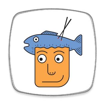 Fang des Tages: Skurrile Fischhut-Illustration - Viereckiger Kühlschrankmagnet - Weiß - Vorne