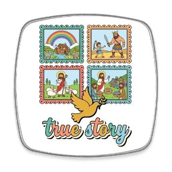 Wahre Story Bibelpanels mit Regenbogen - Viereckiger Kühlschrankmagnet - Weiß - Vorne