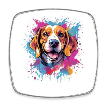 Chien coloré Beagle Splash Art - Magnet carré - blanc - Devant