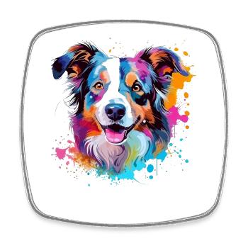 Dog Australian Shepherd Colorful Splash Art - Square fridge magnet - white - Front