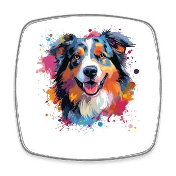 Australian Shepherd Colorful Dog Splash Art - Square fridge magnet - white - Front