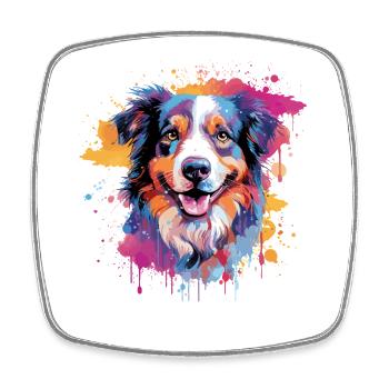 Bunte Splash-Art des Australian Shepherd Hundes - Viereckiger Kühlschrankmagnet - Weiß - Vorne