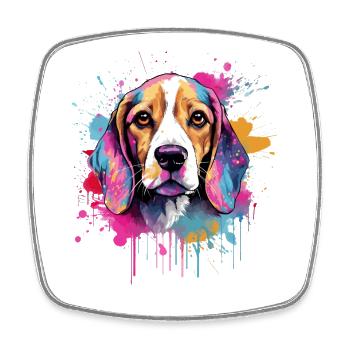 Portrait en couleur Beagle Splash Art - Magnet carré - blanc - Devant
