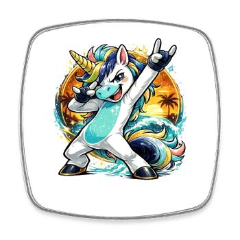 Summer Unicorn in Dabbing Sunset Beach Style - Square fridge magnet - white - Front