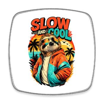 Slow and Cool Faultier Retro Sunset Style - Viereckiger Kühlschrankmagnet - Weiß - Vorne
