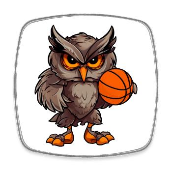 Hibou de basket-ball - Magnet carré - blanc - Devant