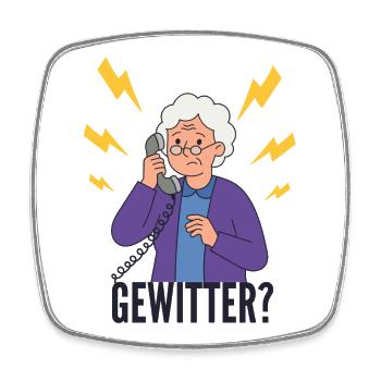 Gewitter-Alarm: Omi am Telefon - Viereckiger Kühlschrankmagnet - Weiß - Vorne