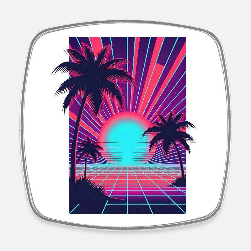 Neon sunset on the palm beach - Square fridge magnet - white
