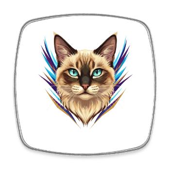Siam Katzenporträt Neon Akzente - Viereckiger Kühlschrankmagnet - Weiß - Vorne